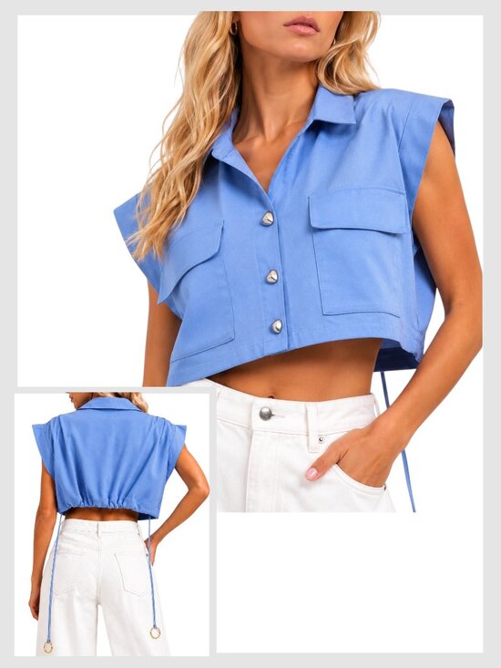 maryalle Tops - Maryallé Button Front Crop Top Cobalt Blue Cotton XS–M